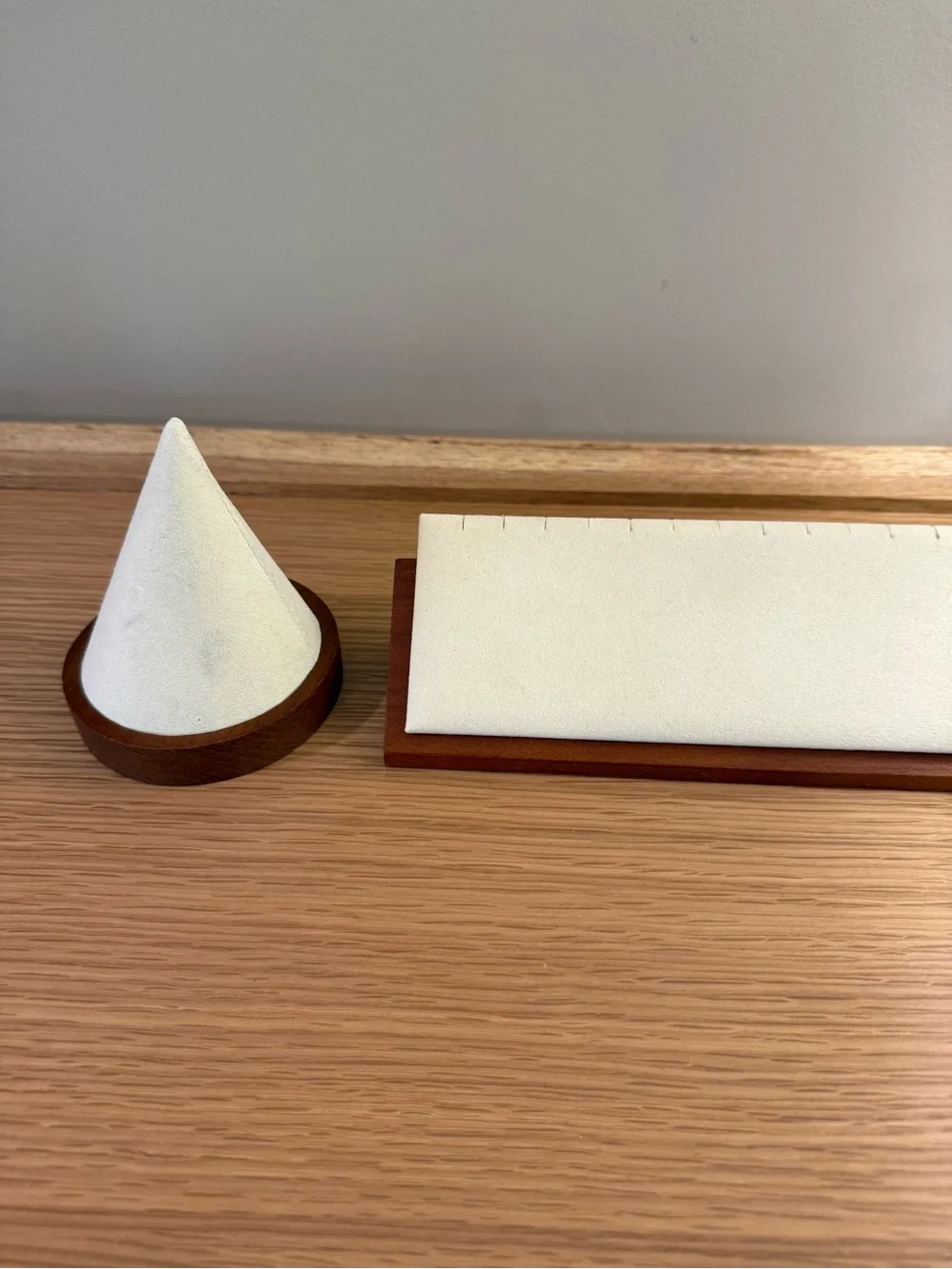Cream fabric Jewelry Display Set with Wood Accents